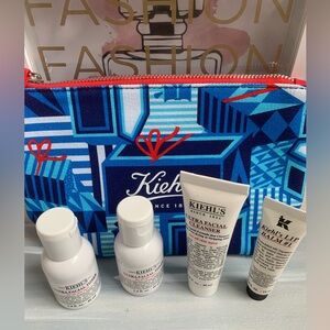 Kiehl’s Makeup Cosmetic Pouch/Bag Cleanser Toner Lip Balm Set